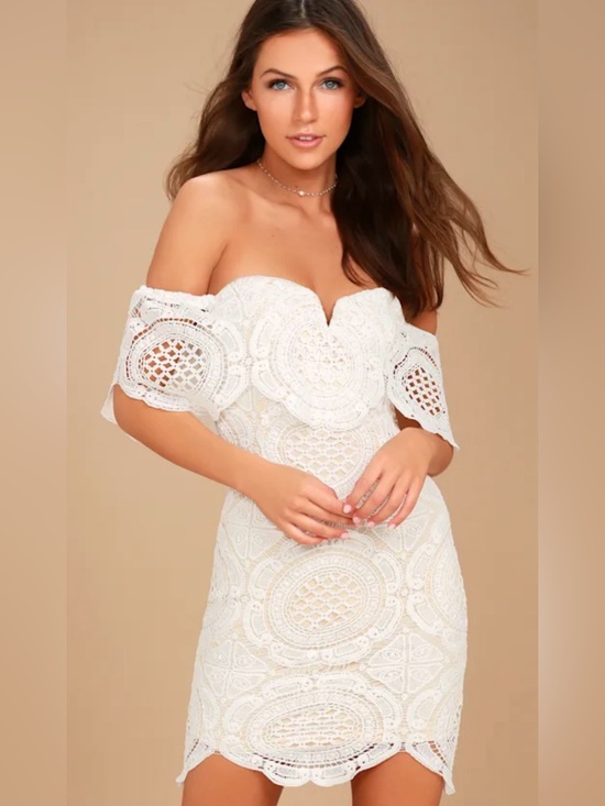 Lulus Dresses & Skirts - Lulu's Ivory One-Shoulder Lace Cocktail Dress